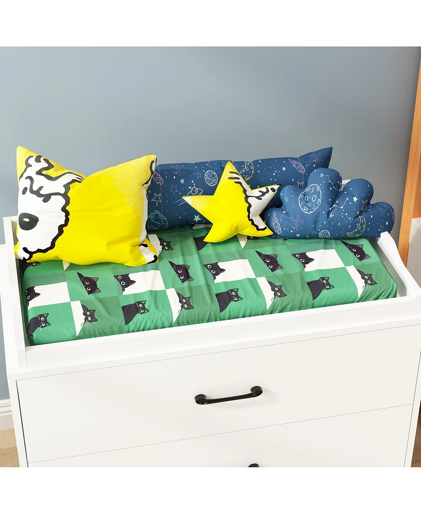 Multi-purpose changing table with three drawers, baby changing station with changing table top and drawers, white wood