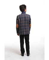 Elie Balleh Toddler Navy Slim Fit Premium Wool Checkered Blazer