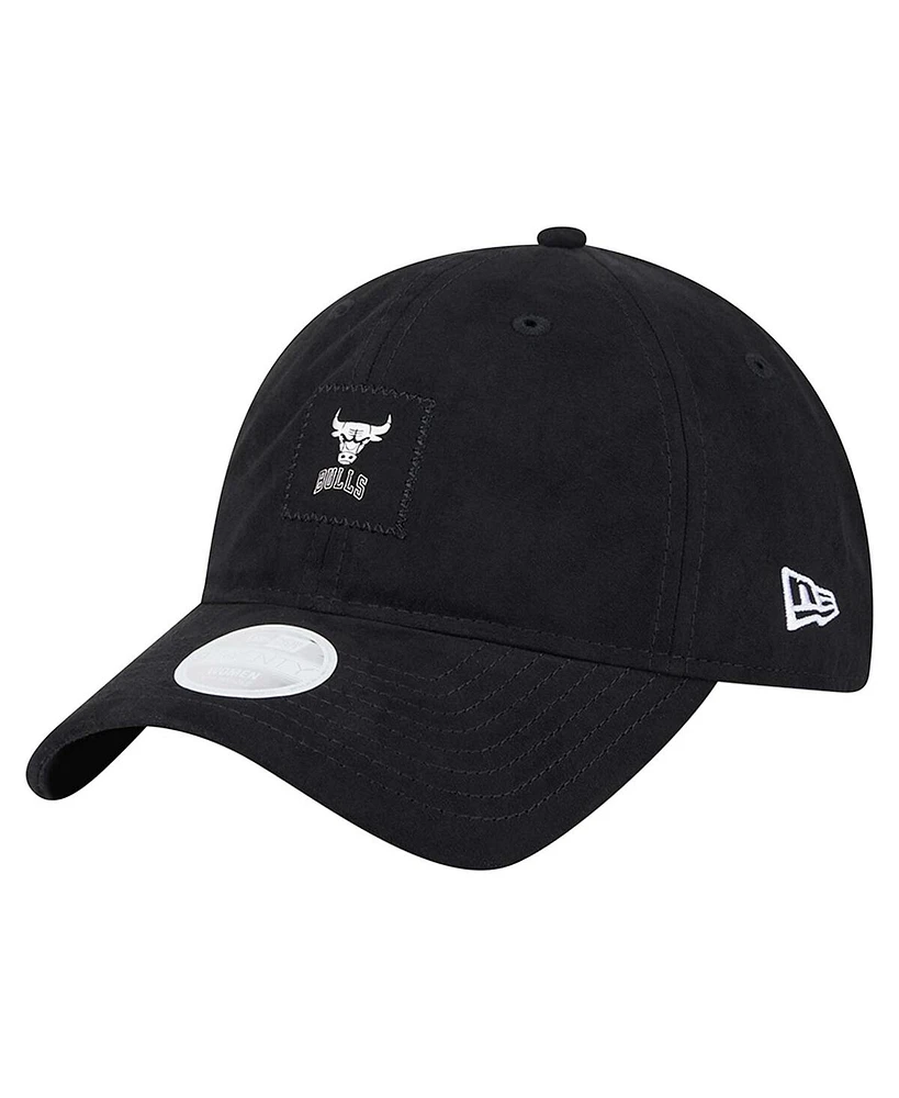 New Era Women's Black Chicago Bulls Sport Night Suede Patch 9TWENTY Adjustable Hat