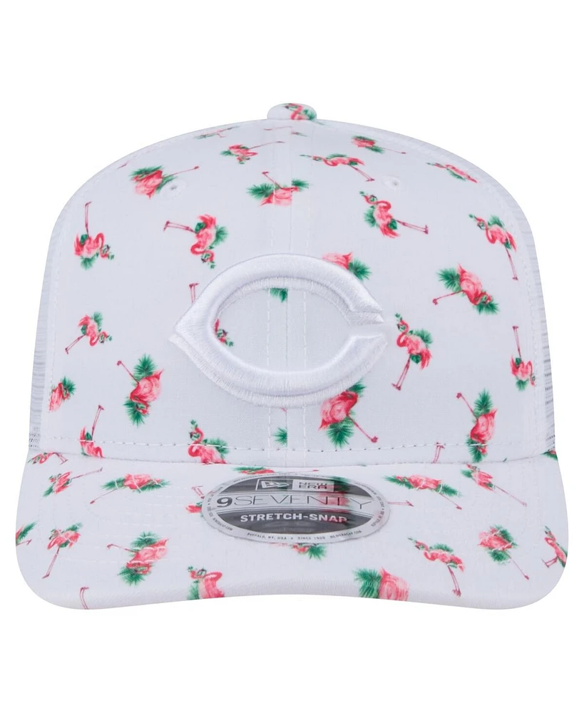 New Era Men's White Cincinnati Reds Flamingo Mesh Back 9SEVENTY Stretch-Snap Hat