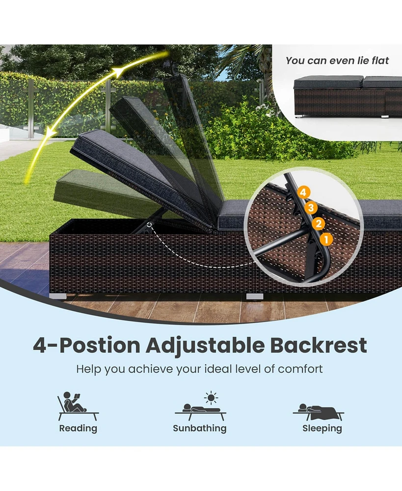 Gymax Outdoor Chaise Lounge w/ Long Seat Cushion Heavy-Duty Metal Frame