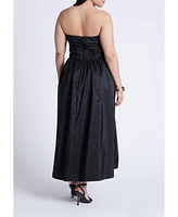 Eloquii Women's Plus Pleated Ruffle Neckline Midi Dress