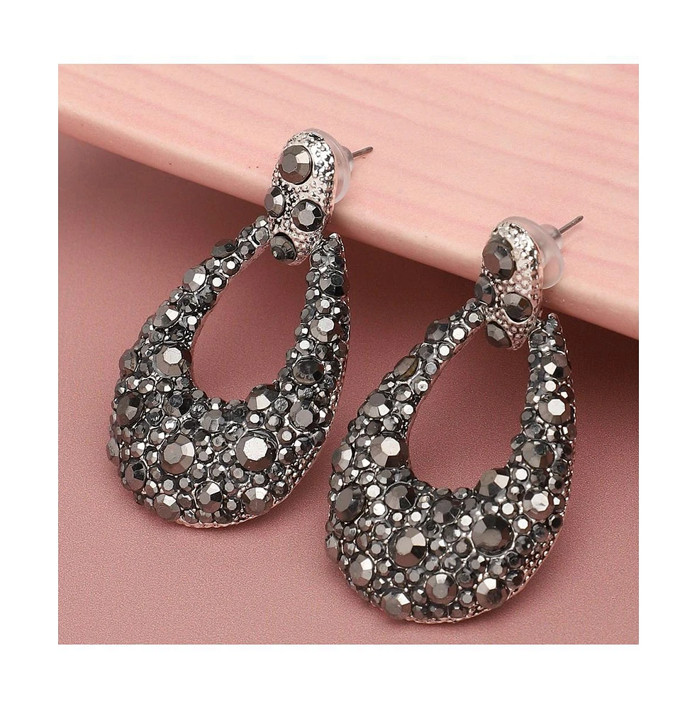 Sohi Women's Silver Embellished Cluster Teardrop Earrings