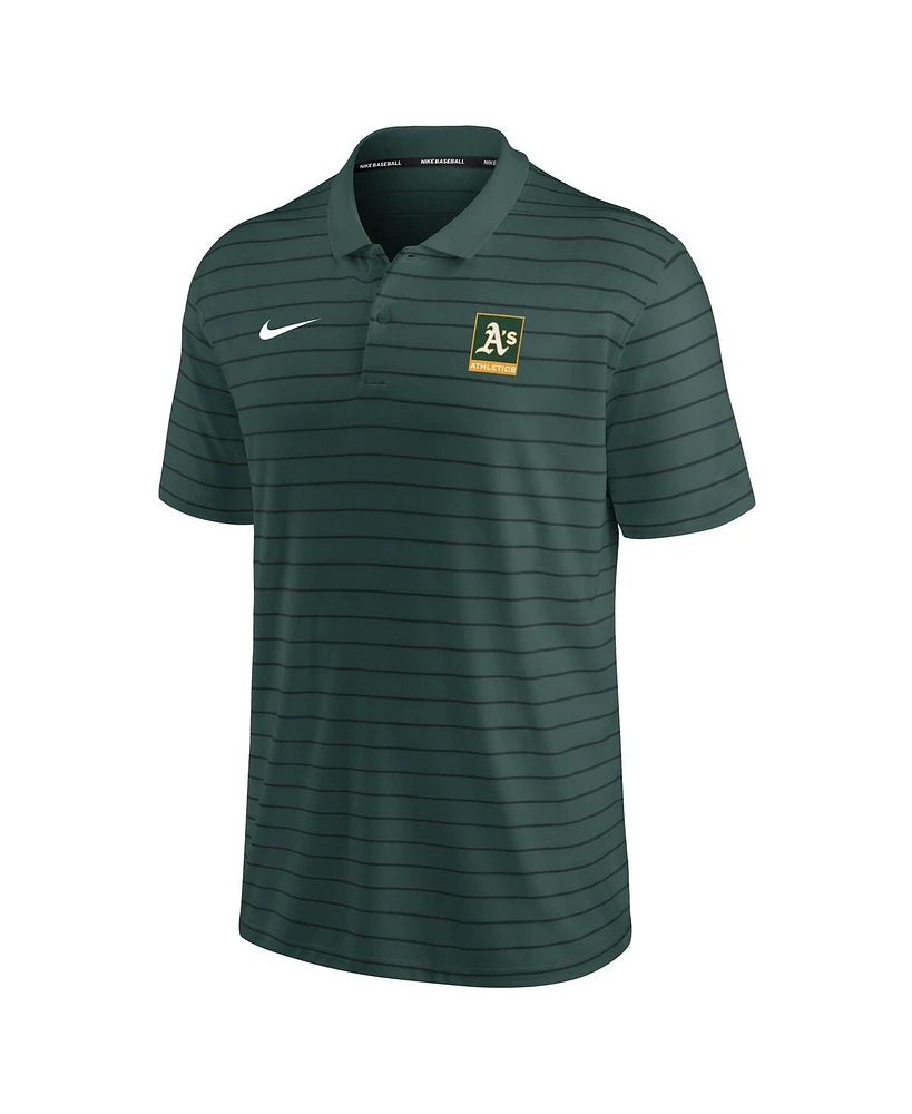 Nike Men's Green Oakland Athletics Authentic Collection Striped Performance Pique Polo Shirt