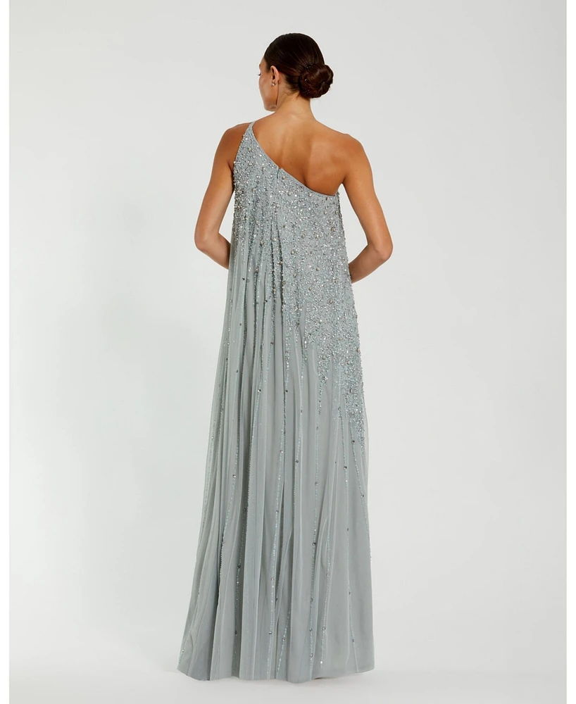 Mac Duggal Women's One Shoulder Embellished Trapeze A Line Gown