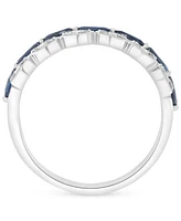 Blue Sapphire (5/8 ct. t.w.) & Diamond (1/8 ct. t.w.) Double-Row Ring in Sterling Silver