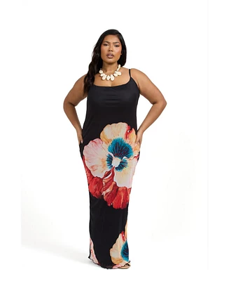 Fashion-szn Curve Women's Floral Print Mesh Maxi Dress