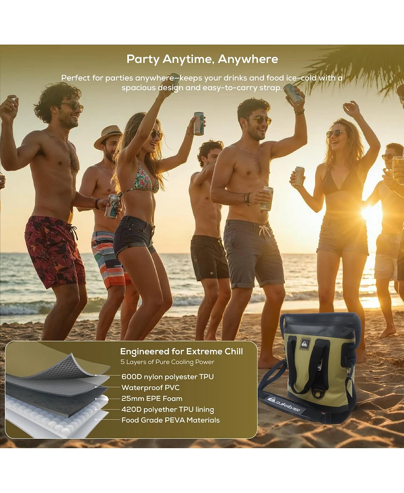 Quiksilver Coastal Collection 48-72H 5 Layer Insulated Tote Coller Bag with Waterproof Zippers