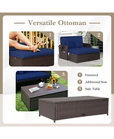 Gymax Rattan Loveseat Set Daybed Lounge w/ Storage Ottoman Side Tables Adjust Patio