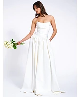 Miss Circle Women's Umay White Drop Waist Satin Corset Bridal Gown