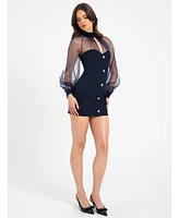 Miss Circle Women's Shelby Black Faux Leather with Lace Mini Dress