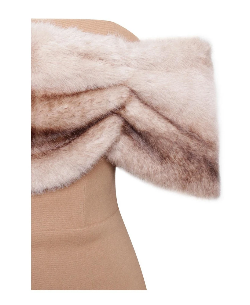 Miss Circle Women Nadira Off Shoulder Fur Trim Mini Dress