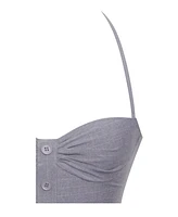 Miss Circle Women Melody Gray Stripe Halter Drop Waist Mini Dress