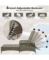 Gymax Pe Wicker Chaise Lounge Chair 6-Position Adjustable Patio Recliner w/ Soft Cushions