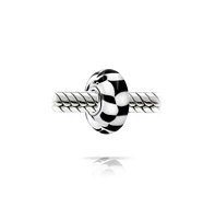 Bling Jewelry Murano Glass Charm Bead Black White Checkerboard for European Bracelet