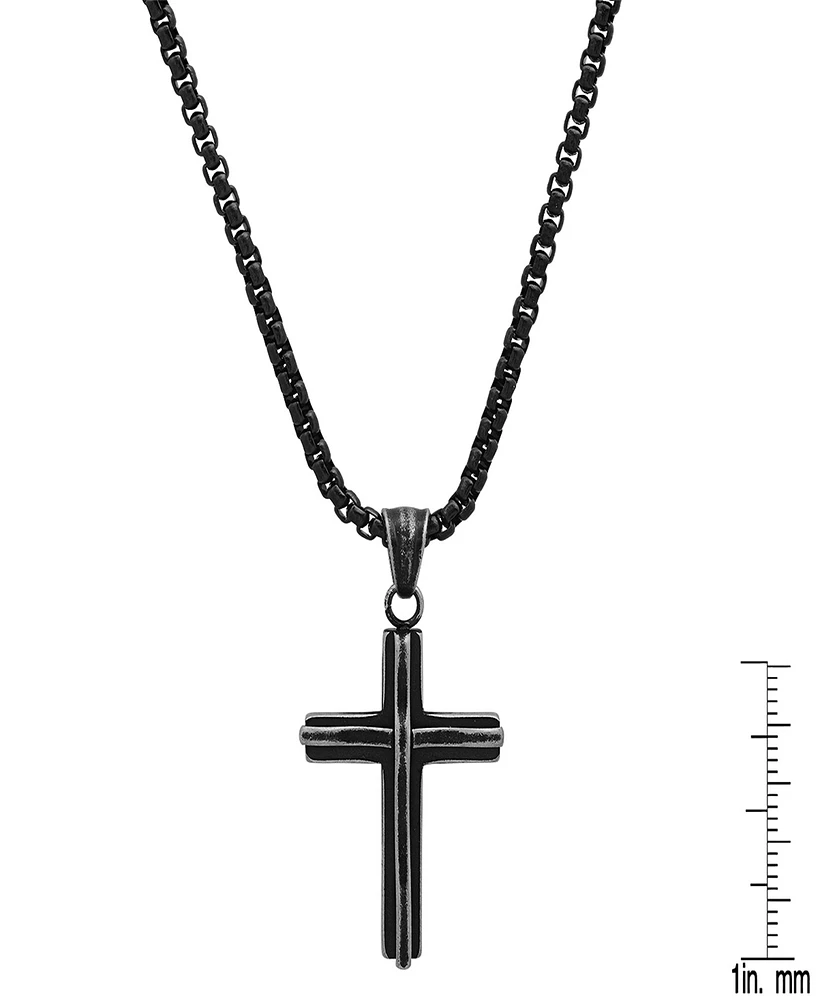 Steeltime Men's Black Ip Stainless Steel Cross Pendant Necklace