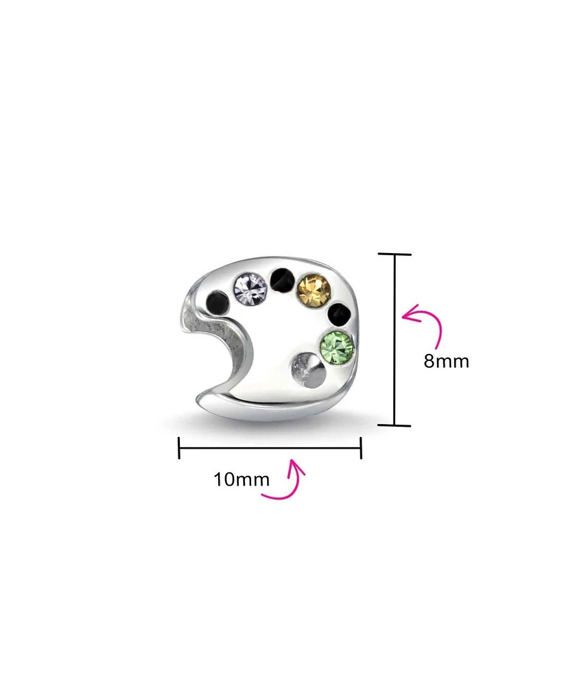 Bling Jewelry Painter Drawing Multi Color Crystal Artist Palette Charm Bead .925 Sterling Silver Fits European Bracelet