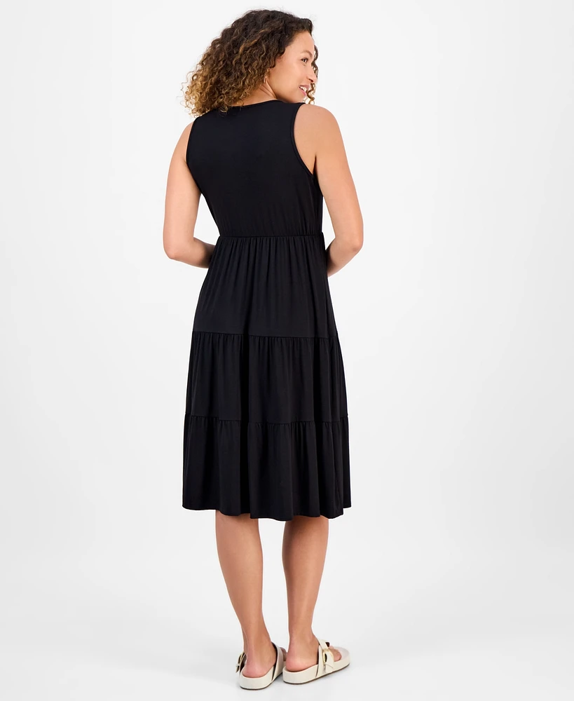 Style & Co Petite V-Neck Tiered Sleeveless Midi Dress, Exclusively at Macy's