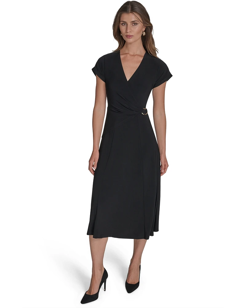 Halston Women's Surplice-Neck Faux-Wrap Dress