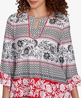 Ruby Rd. Petite Tropical Motif Stripe Puff Print Knit Top