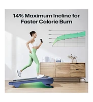 Smart Walking Pad with 14% Incline, Under Desk Treadmill for Home Use, Extended Walking Surface, Led Remote, Speed-Responsive Lighting, Quiet Brushles