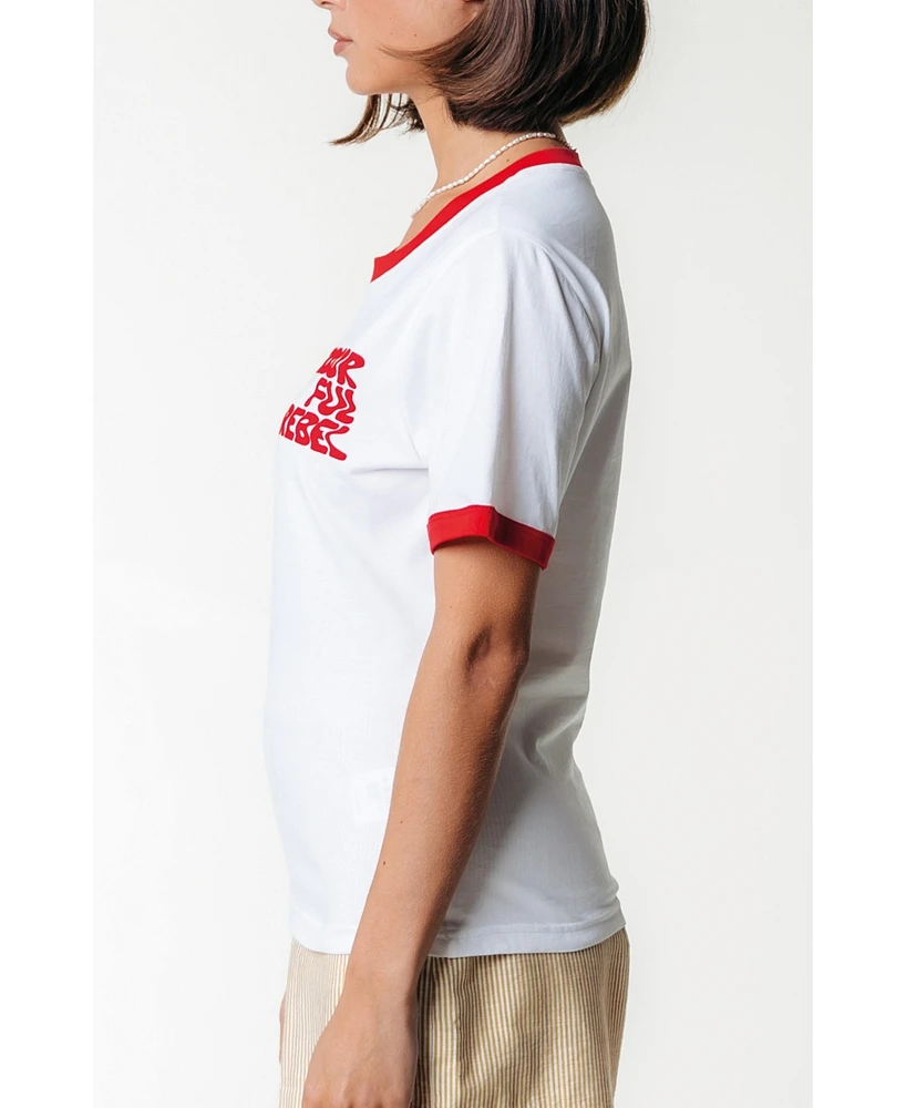 Colourful Rebel Women's Logo Wave Ringer Boxy Tee