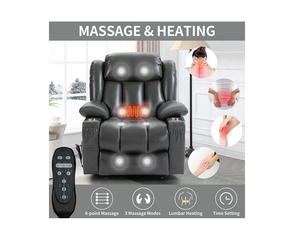 Dual Motor Infinite Position Up to 350 Lbs Leatheraire Power Lift Recliner Chair, Heavy Duty Motion Mechanism with 8-Point Vibration Massage and Lumba
