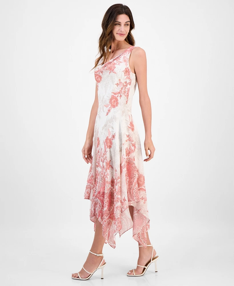 Robbie Bee Women's Cowlneck Handkerchief-Hem Dress