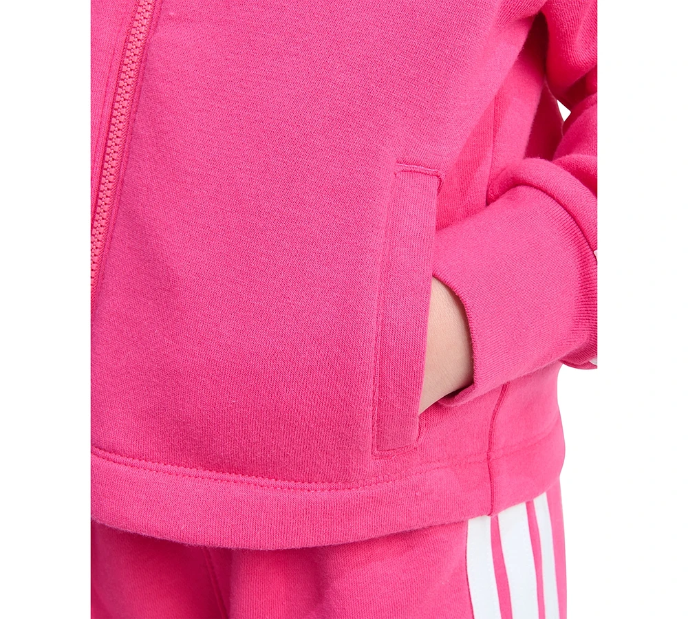 adidas Toddler & Little Girls Full-Zip 3-Stripe Hooded Fleece Jacket Wide-Leg Pants, 2 Piece Set