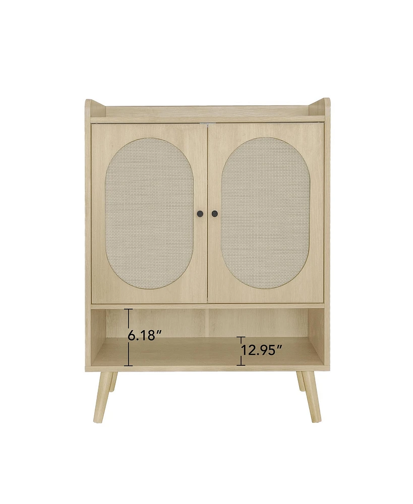 High Storage Cabinet with 2 Rattan Doors Freestanding Shoe Cabinets with Built-in Adjustable Shelf Hallway Entryway Cabinets