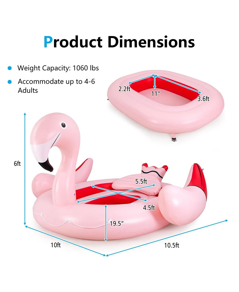 Mecale 6 People Inflatable Flamingo Floating Island with 6 Cup Holders for Pool and River