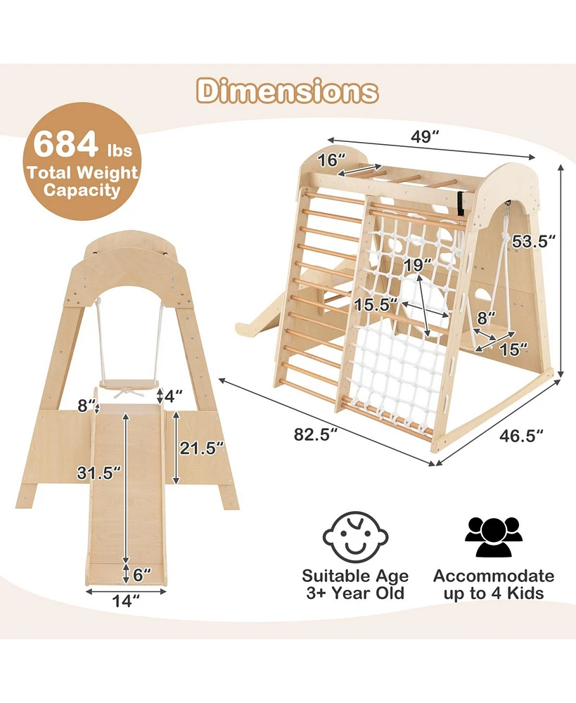 8-in-1 Indoor Jungle Gym Wooden Playground with Swing and Climbing Wall