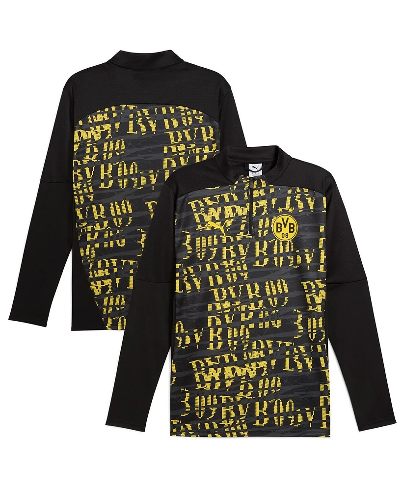 Puma Men's Black Borussia Dortmund 2024/25 Pre-Match Quarter-Zip Sweatshirt