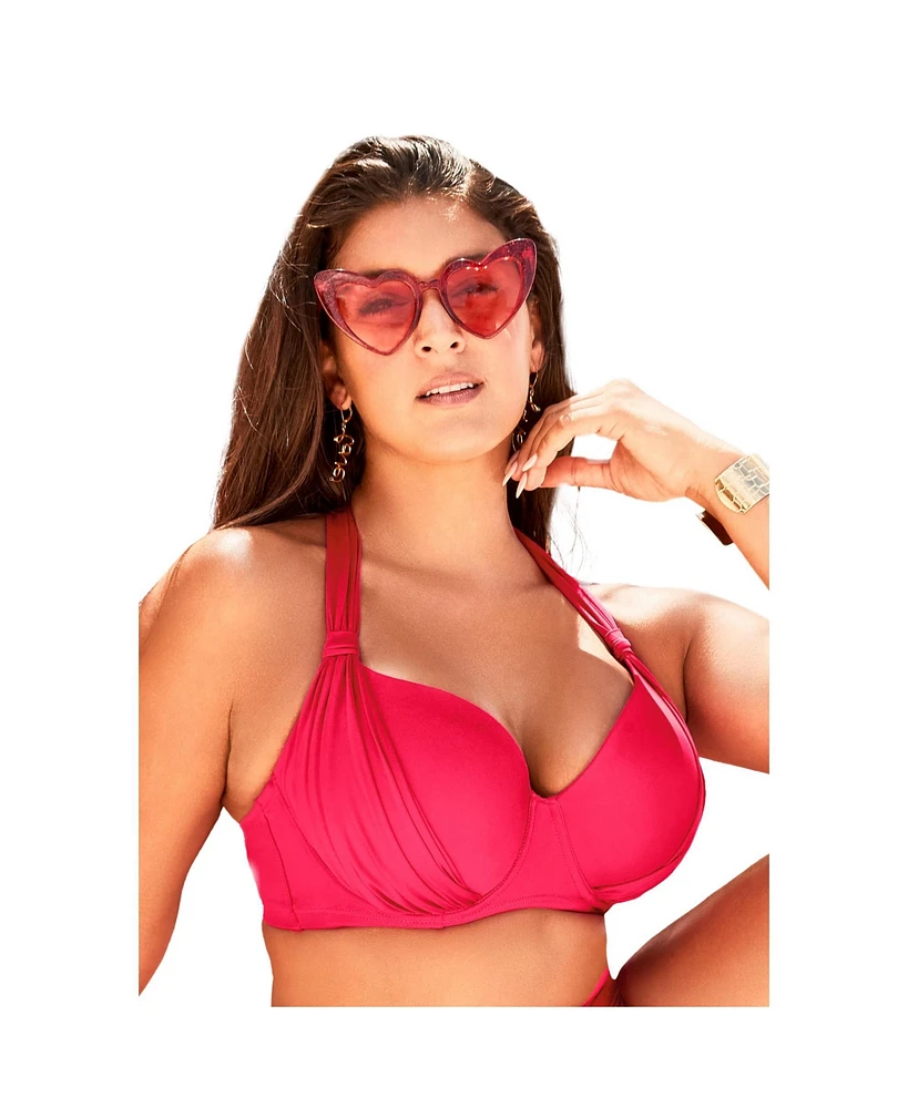 Swimsuits for All Women's Bra Drape Front Underwire Bikini Top