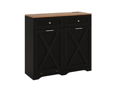 Slickblue Tilt Out Trash Can Cabinet with Outlets and Adjustable Shelf
