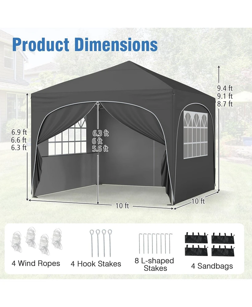Mecale 10 X 10 Ft Pop up Canopy Tent with 4 Removable Sidewall