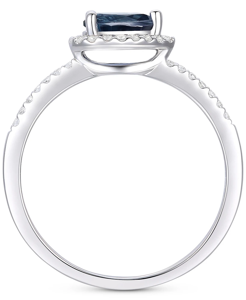 Sapphire (1/2 ct. t.w.) & Diamond (1/6 ct. t.w.) Pear Halo Ring in 10k White Gold