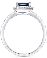 Sapphire (1/2 ct. t.w.) & Diamond (1/6 ct. t.w.) Pear Halo Ring in 10k White Gold