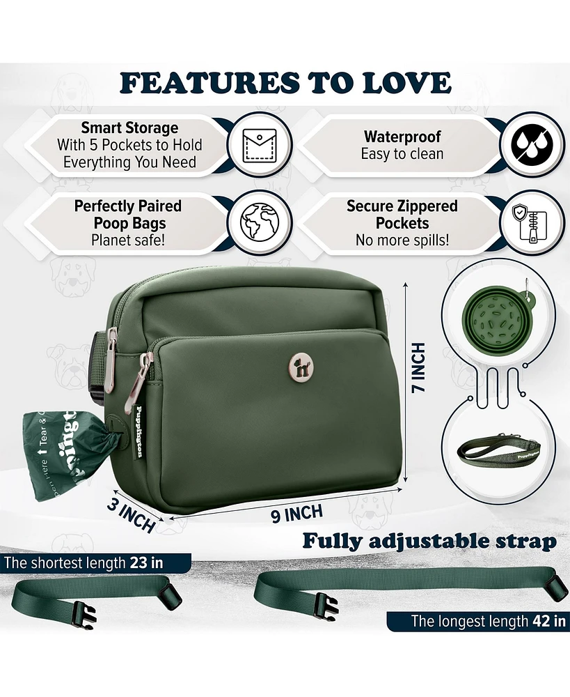 Puppington 3-in-1 Dog Walk Bag & Travel Bowl with Matching Planet-Safe poop Bags