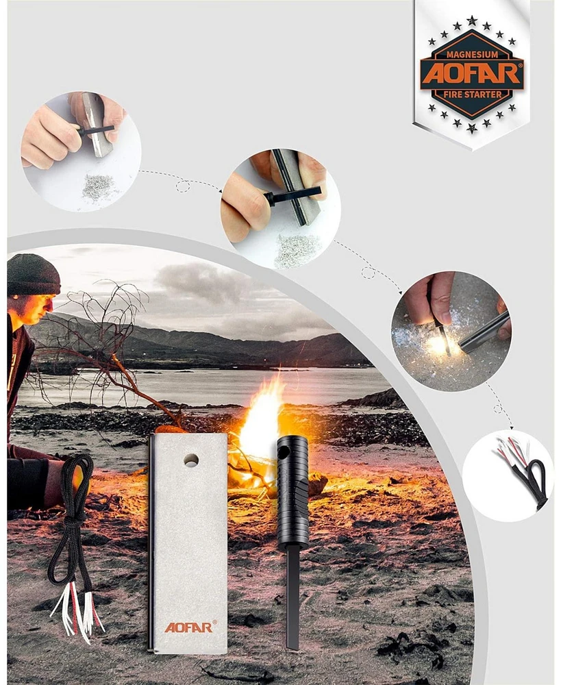 Aofar Magnesium Fire Starter Af-374 (2-Pack) Waterproof Fire Steel Pouch for Camping, Hiking, Hunting, Backpacking,Outdoor Survival fire Striker kit