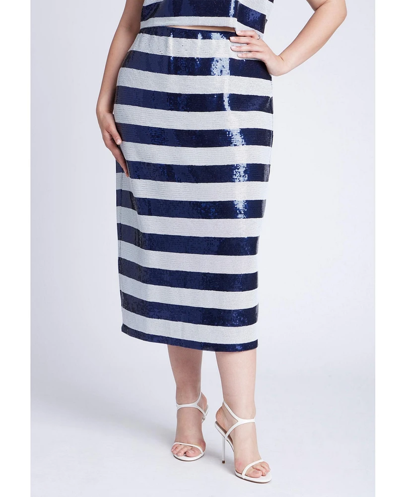 Eloquii Women's Sequin Striped Midi Skirt