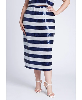 Eloquii Women's Sequin Striped Midi Skirt