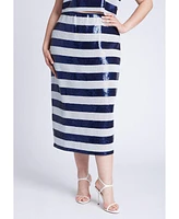 Eloquii Women's Sequin Striped Midi Skirt