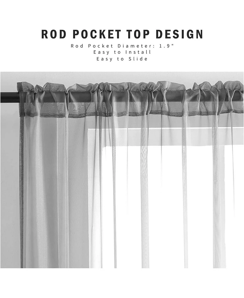 Kate Aurora Hotel Lux 2 Piece Charcoal Gray Rod Pocket Sheer Curtain Panels