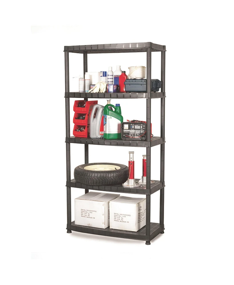 Ram Quality Products Optimo 16 inch 5 Tier Plastic Storage Shelves, Black