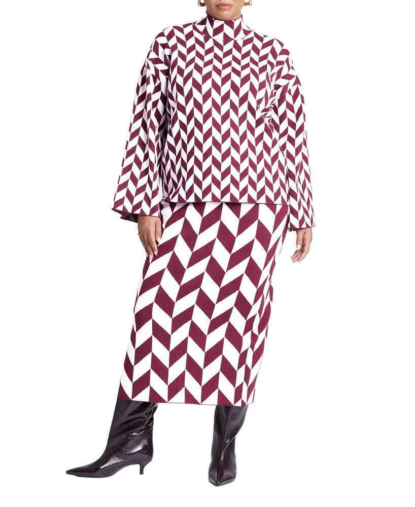 Eloquii Women's Plus Intarsia Sweater Skirt