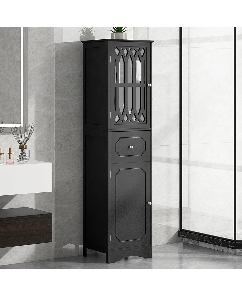 Casainc 63.8"H Tall Bathroom Cabinet with Drawer, Doors, Adjustable Shelf, Mdf & Acrylic
