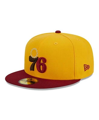 New Era Men's Yellow/Red Philadelphia 76ers Fall Leaves 2-Tone 59FIFTY Fitted Hat
