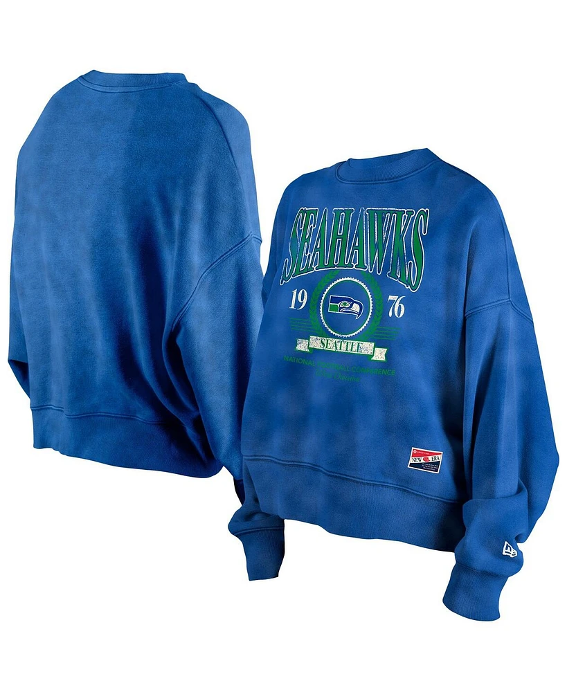 New Era Women's Blue Seattle Seahawks Throwback Boxy Sweatshirt