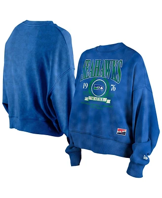 New Era Women's Blue Seattle Seahawks Throwback Boxy Sweatshirt
